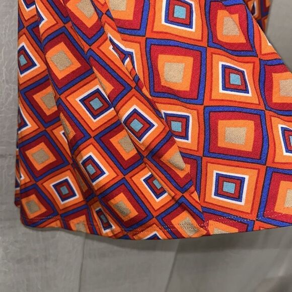 LuLaRoe 2XL Madison Orange Tribal Geo Print Pleated Full Skirt with Pockets - Picture 4 of 7